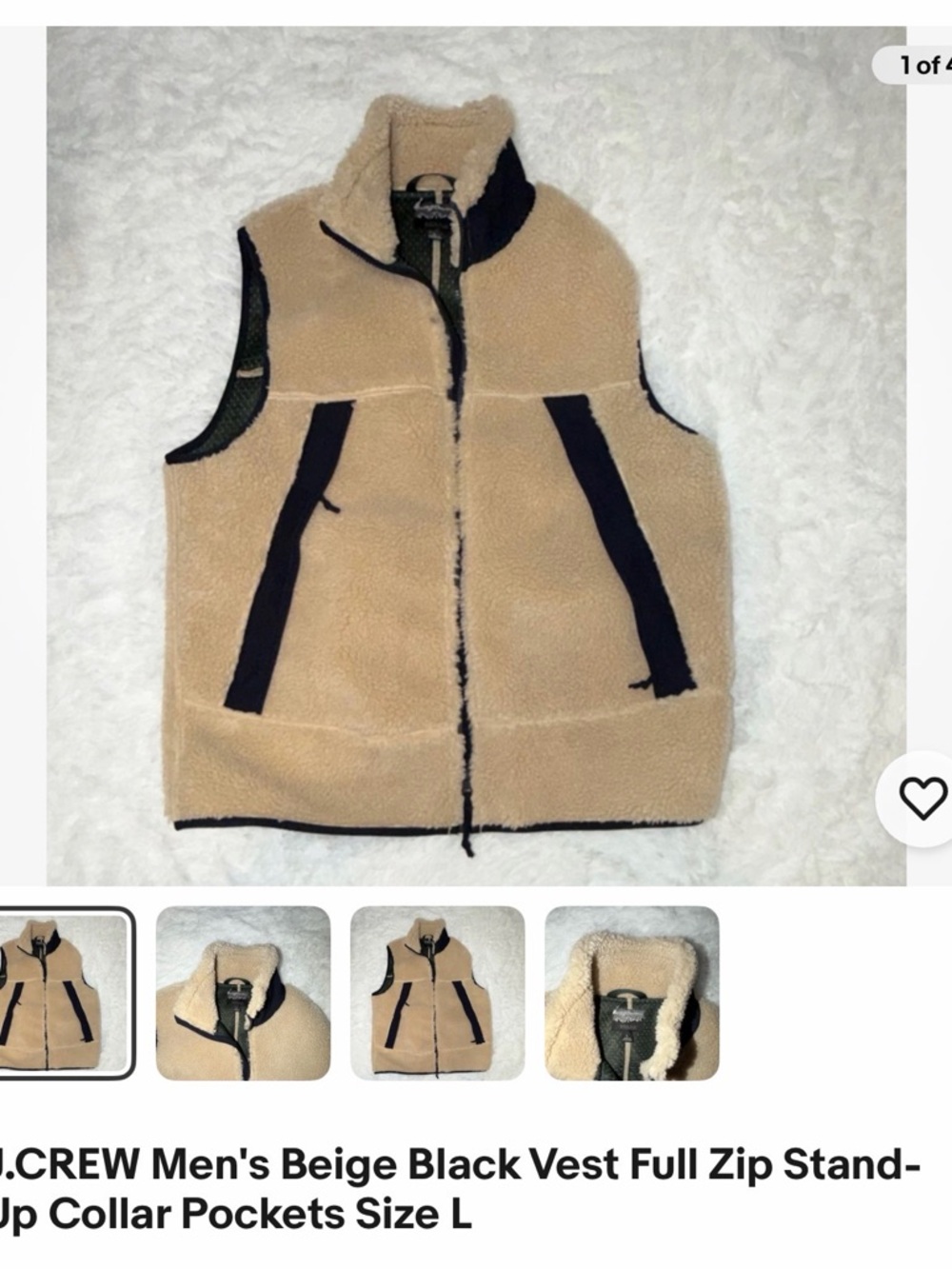 J. Crew Beige and Black Sherpa Puffer Vest